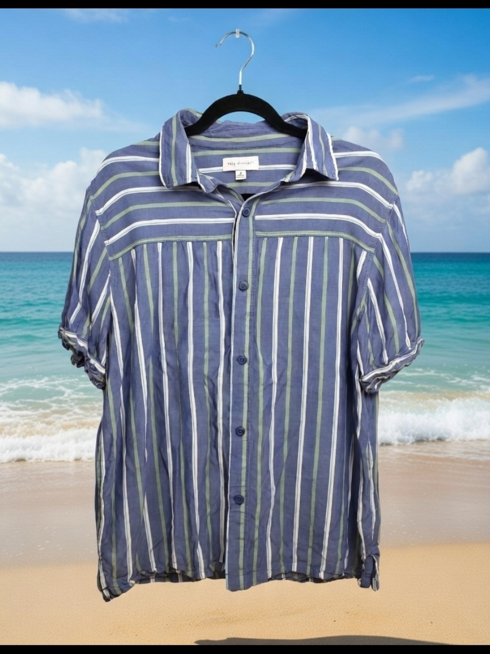 Striped Blue & White Women's Button-Down Shirt